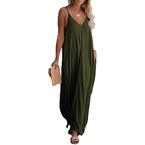 Poetsky Womens Casual Strappy V Neck Sleeveless Flowy Pockets Loose Long Maxi Beach Dress Sundress (M, 02 Army Green) Cover