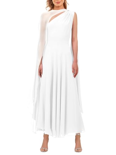 Image of Aisbei Women's Elegant One Shoulder A Line Flowy Maxi Dress Evening Gowns Party Formal Wedding Guest Dresses with Cape