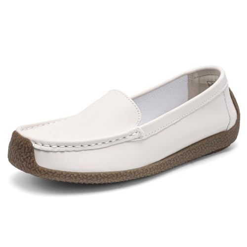 Image of Women's Comfortable & Lightweight Leather Loafers Slip-Ons Driving Walking Mocs Boat Shoes Cute Business Casual Dress Shoes Work Flats for Women