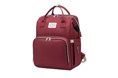 Mochila Maternidade com Berço Portátil Dobrável, Compartimento Térmico para Mamadeiras, Tecido Oxford Impermeável, Grande Capacidade (vinho)
