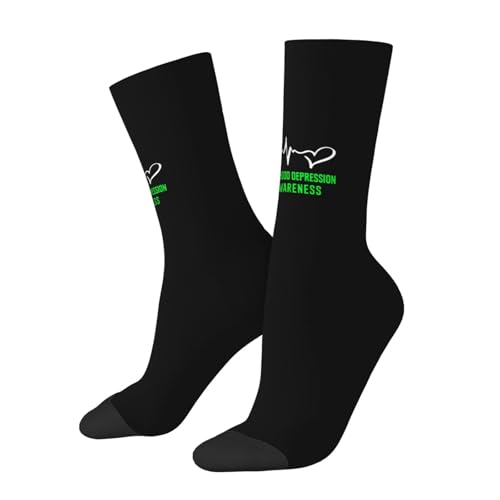 Childhood Depression Awareness Green Ribbon Moisture Wicking Crew Socks Athletic Half Calf Socks Unisex Novelty Design Comfortable Breathable42