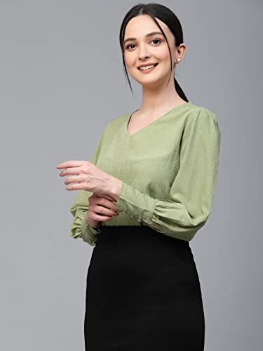 Image of Style Quotient Women Black Self Design Polyester Regular Smart Casual Top