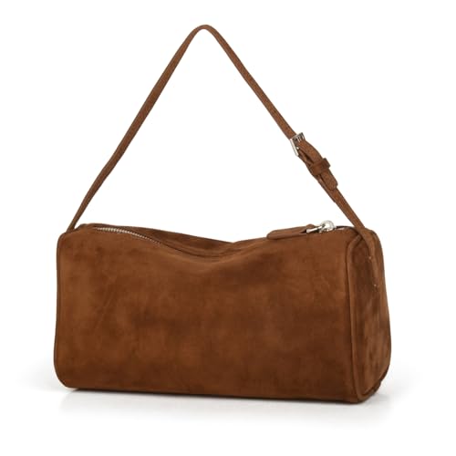 DONNAIN Lederhandtasche Damen Echtleder Premium Wildleder Tasche Damen Kleine Umhängetasche Leder Modisch Crossbody Bag Leder Elegant Suede Bag mit Verstellbarem Riemen Braun