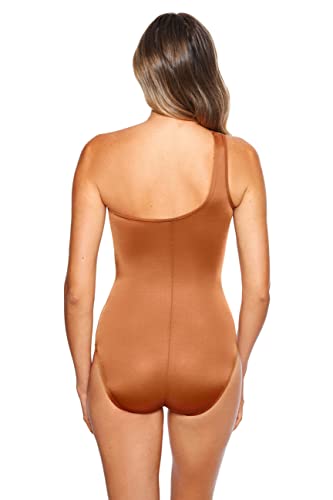 Miraclesuit Women's Swimwear Network Jena Asymmetrical Neckline Tummy Control One Piece Swimsuit, Scotch Brown, 12 #TOP1
