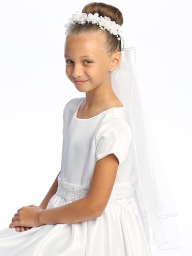 Swea Pea & Lilli Girls First Communion Veil - White Holy 1st Communion Headpiece with Headband and Flowers3