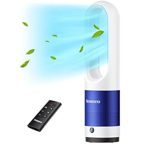 Senmeo Bladeless Fan for Bedroom, 22″ Quiet Tower Fan with Remote, 90° Oscillating Fan for Indoors with 8 Speeds, 9H Timer, LED Display, Easy to Clean, Portable Standing Fan for Home, Office