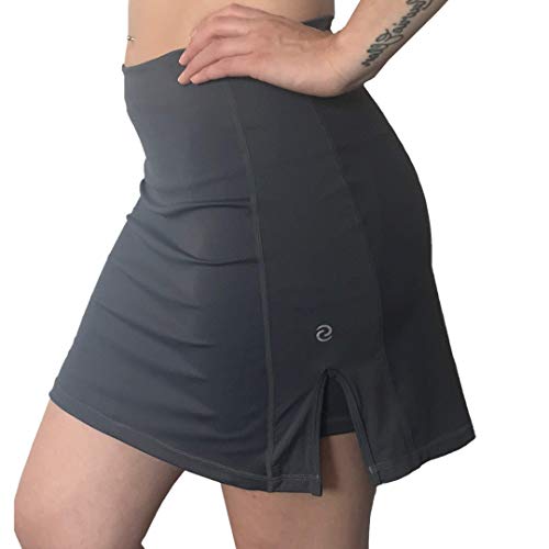 Sport-it Skort, Mid-Length Skirt Shorts with Side and Waistband Pockets, Tummy Control (Medium, Grey)