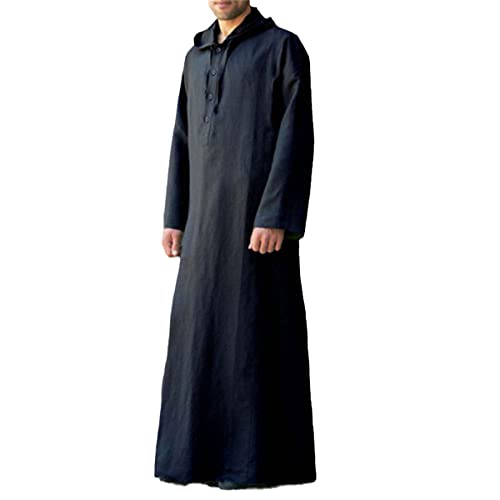Thobe árabe de manga larga para hombre vestido islámico túnica kaftán negro talla L 1