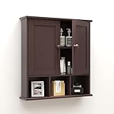 TaoHFE Brown Medicine Cabinets,Bathroom Wall Cabinet with 2 Door Adjustable Shelves,Over The Toilet Storage Cabinet,Espresso Bathroom Cabinet Wall Mounted for Laundry Room Kitchen