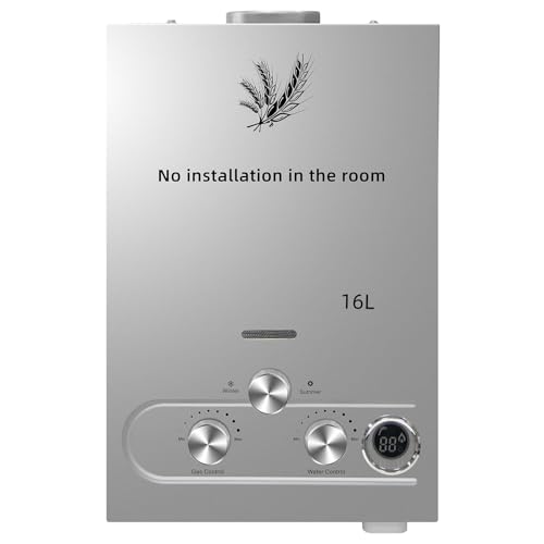 Furvveerr 16L Calentador de Agua a Gas,GLP Gas Licuado de Petróleo,Calentador de Agua de Gas Propano,32KW,Calentador con Presión de Agua,para Uso Doméstico/Camping/Caravanas/Cabinas al Aire Libre