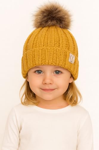 ScarvesMe Exclusive 2-7yrs Fuzzy Fleece Lined Baby Kids Toddler Children Winter Beanie with Pom Pom3
