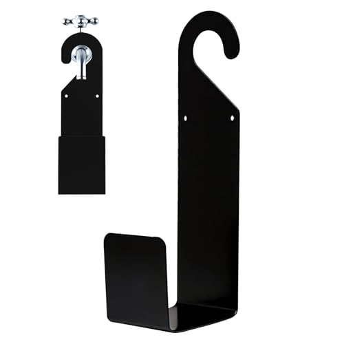 Soporte para manguera de jardín, colgador de manguera resistente, soporte de pared de metal, diseño que ahorra espacio, material inoxidable de 11.8 x 3.9 x 3.15 pulgadas, negro, para patio, valla
