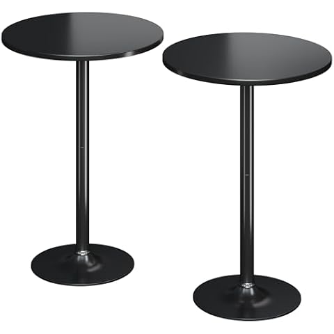 Flamaker Round Bistro Pub Table 2 Pack Modern Style Metal Base MDF Top Cocktail Bar Table Counter Bar Height for Pub, Dining Room, Party (Black) Cover