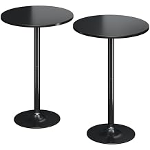 Flamaker Round Bistro Pub Table Modern Style Metal Base MDF Top Cocktail Bar Table Counter Bar Height for Pub, Dining Room, Party 2, Full Black