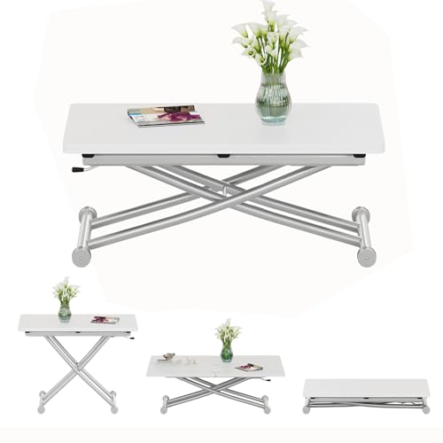 JEFFORDOUTLET Mesa Elevable y Extensible,Mesa de Centro Funcional para la Cocina,Blanco Comedor salón, Escritorio, Adecuada para Comedor de Espacio Pequeño, Sala de Estar, Cocina, Sala de Estudio