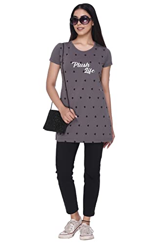 Image of Plush Women's Long Printed Cotton Round Neck Half Sleeve T-Shirt /Tshirts (DPL-PT-001)