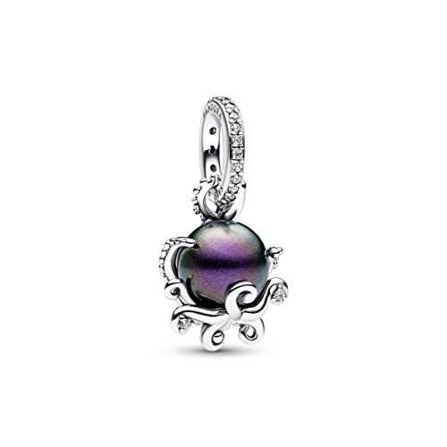 PANDORA Disney Ciondolo a forma di polpo de La Sirenetta in argento Sterling con perla artificiale laccata viola e zirconi cubici trasparenti