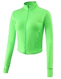 Gihuo Women's Athletic Full Zip Lightweight Workout Jacket with Thumb Holes(Green-M)