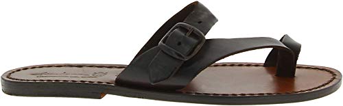 Gianluca - L'artigiano del cuoio Leather Thong Sandals for Women Brown Color Leather2