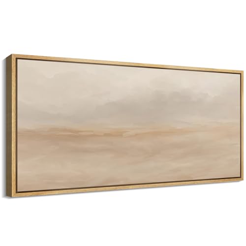 MUDECOR Extra Large Framed Canvas Print Wall Art Muted Horizon Layers Warm Minimalist Beige Abstract Illustrations Decorative Colorful Multicolor for Bedroom - 60"x30"