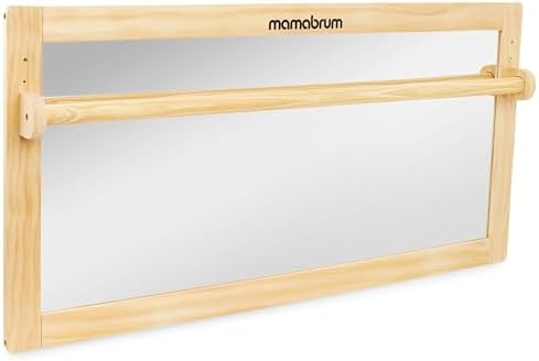 Mamabrum Montessori Baby Mirror with Bar, Tummy Time Mirror, Wooden Wall-Mounted Baby Toys and Essentials for Newborn Sensory and Motor Development