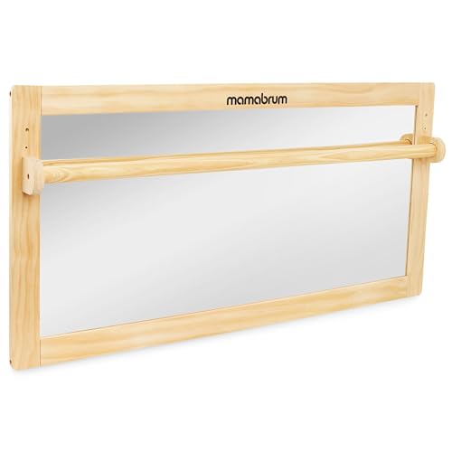 Mamabrum Montessori Baby Mirror with Bar, Tummy Time Mirror, Wooden Wall-Mounted Baby Toys and Essentials for Newborn Sensory and Motor Development