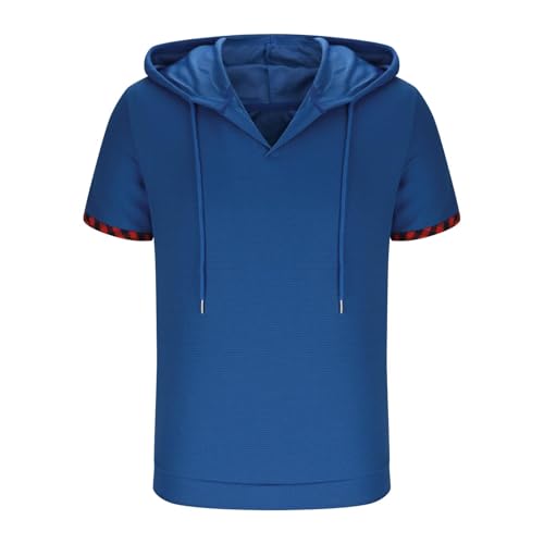 Men's Short Sleeve Hoodie Shirt Casual Waffle Knitted Pullover Athletic Casual Hood Sport Sweatshirt Hooded T-Shirts