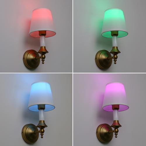 Image of Phansthy Battery Operated Wall Sconce Set of 2, Rechargeable Wall Lights with Dimmable Bulbs and Remote, 12 RGB Colors Wireless Antique Gold Wall Lamps (White Shade, Battery Operated (2 Pack))