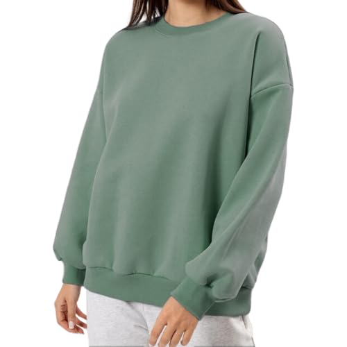 Generico 2024 Felpa Donna Senza Cappuccio Maglia Manica Lunga Magliette Casual da Donna Girocollo Maniche, Taglia Unica, Militare