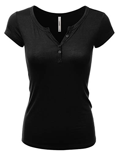 LALABEE Women's Deep V-Neck Short Sleeve Basic Henley Button T-Shirt for Women