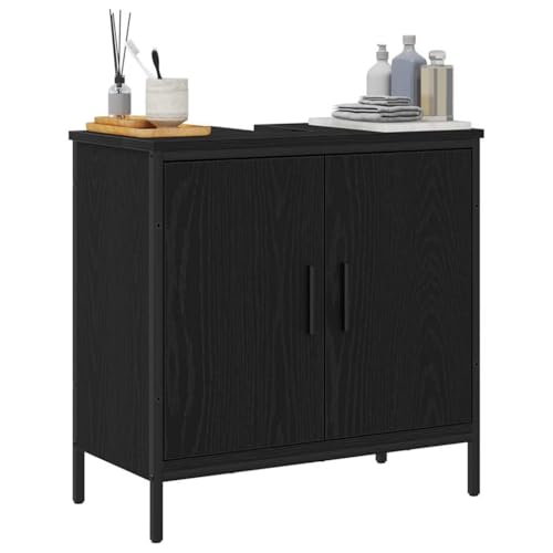 Tomostar Meuble sous Lavabo, Meuble de Rangement Salle de Bain sous Vasque Armoire Évier Chêne Noir 60 x 30 x 60 cm