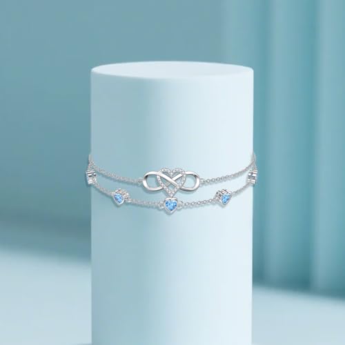 Image of Dorunmo 925 Sterling Silver Infinity Heart Birthstone Anklet Bracelets for Women Best Mother's Day Birthday Jewelry for Wife Girlfriend Mom Her