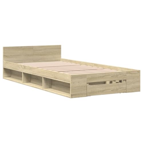 vidaXL Bettgestell, Bett mit Schublade für Schlafzimmer, Bettrahmen mit Lattenrost, Schlafzimmerbett Einzelbett, Sonoma-Eiche 90x200cm Holzwerkstoff