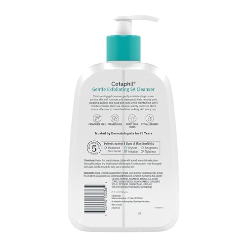 Image of Cetaphil SA Gentle Exfoliating Face Wash, Salicylic Acid Cleanser, 16 fl oz | Foaming Cleanser, Unclogs Pores, Acne-Prone and Oily Skin, Mandelic Acid, All Skin Types, Dermatologist Recommended