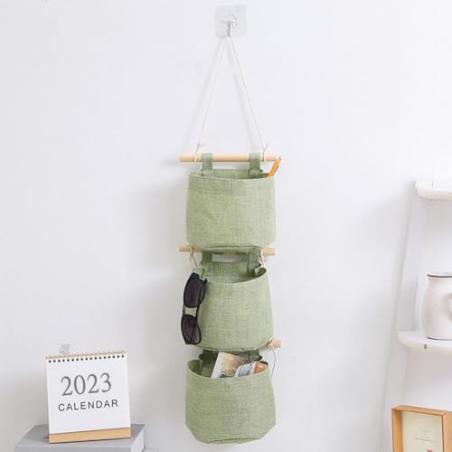 Nicoone Organizador Colgante de Algodón con 3 Bolsillos para Almacenamiento en la Cocina, el Baño, la Oficina (Verde Fruta)