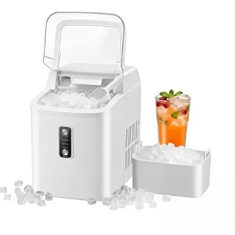 Nugget Ice Maker Countertop, Portable Ice Makers Machine with Removable Basket and Scoop, Self-Cleaning, Quiet, 6-Min Ready, 24lbs in 24Hrs, Visible, for Home, Party, RV, Camping, White