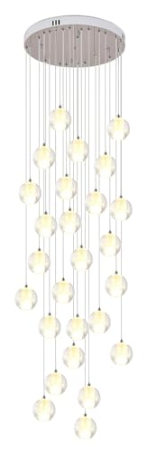 GONGKAI Lámpara de Techo de 26 Luces, candelabros de Cristal de Lujo, Luces Colgantes de cúpula de Techo Alto, Pantalla de Vidrio con Semillas, Montaje Empotrado, lámpara de araña de Lujo