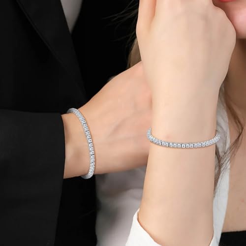 5.1CT/5.5CT Moissanite Tennis Bracelet for Women, 3mm White Gold Plated S925 Sterling Silver D Color VVS1 Round Cut Moissanite Bracelets Jewelry Gift, Size 6.5Inch/7Inch3
