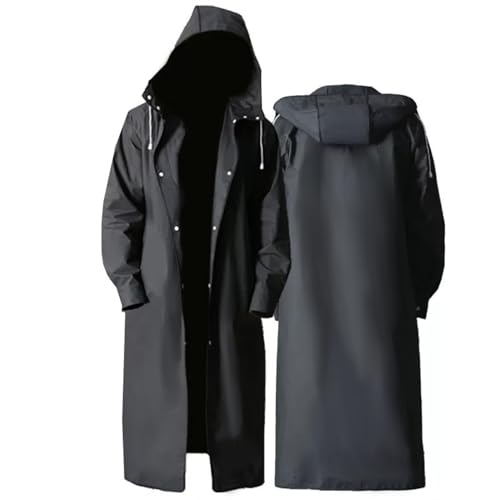 AYWTIUN Chubasquero Largo de Viaje Ligero a Prueba de Viento de una Pieza con Capucha Negra for Adultos Impermeable de EVA Grueso para los días de Lluvia(Black,L)