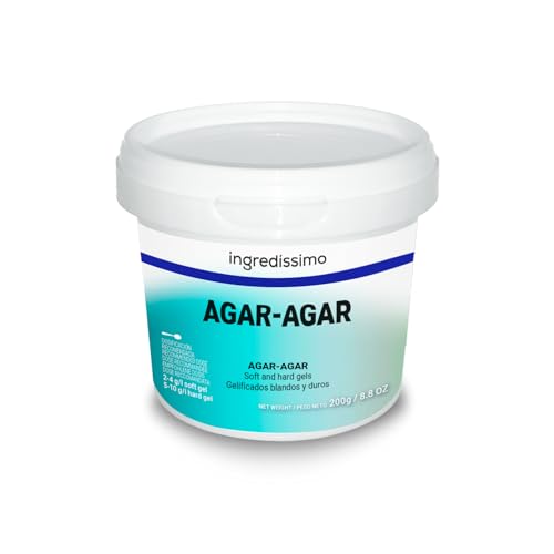 INGREDISSIMO - Agar Agar, Gelificante en Polvo, Proviene de Algas Marinas y Algas Rojas, Color Blanco o Amarillo, Producto Vegano y sin Gluten, para Cocinar, Translúcido, Firme y Quebradizo - 200 g