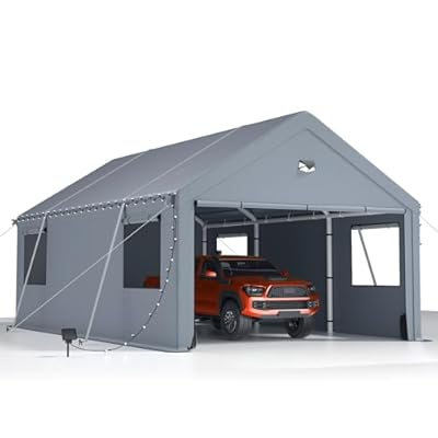 12x20FT Heavy Duty Carport Canopy,Extra Large Portable Car Tent Garage with Roll-up Windows and All-Season Tarp Cover,Removable Roof &Side Walls for Car, SUV,Boats&Truck Shelter Logic Storage