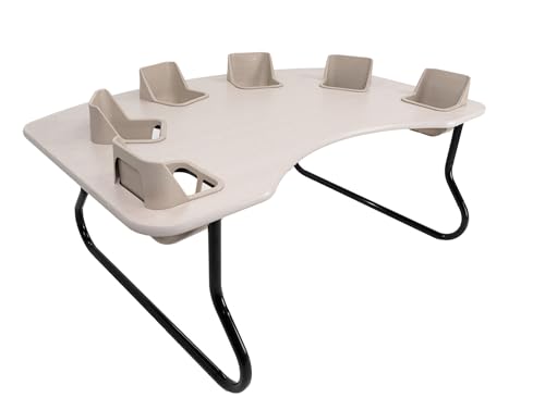 Toddler Tables 6-Seat Feeding Table, Natural Linen Top, Sand Seats