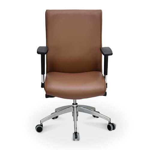 Image of Nilkamal Command Mid Back Leatherette Office Chair|Assembly Required|Adjustable Height & Armrest|Ergonomic Home Office Chair |Tan