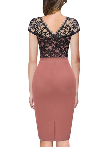 Image of Miusol Women's Vintage Floral Lace Cap Sleeve Ruffle Style Cocktail Party Dress