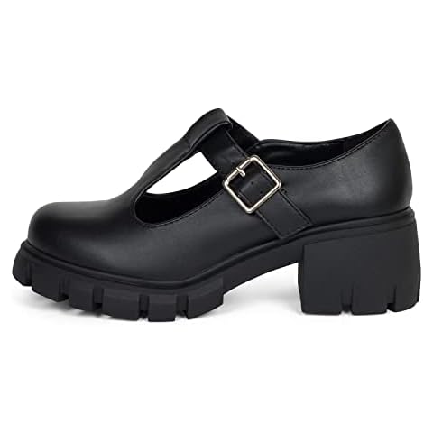 Kassie Daniela Magic Mary Jane Shoes Women Chunky Heels for Women Round Toe Pumps Dress Shoes (Black Pu, 10) Cover