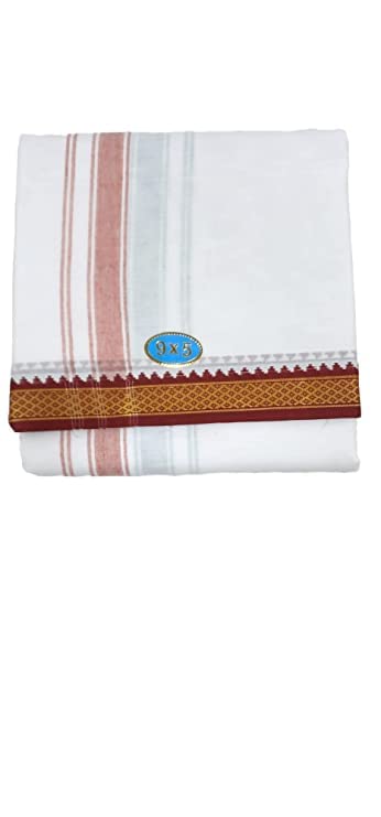 Ambika Stores Poly Cotton Mens Panjakejam White Dhoti Mayil Kan Border & Towel Set [9 X 5]-image-43
