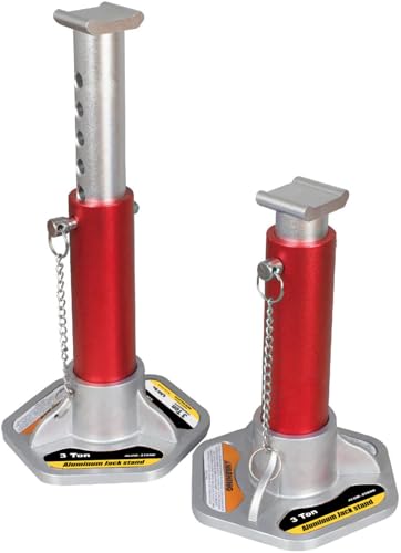 Image of Big RED T43004-1 Torin Aluminum Jack Stands with Locking Support Pins: 3 Ton (6,000 lb.) Capacity, Red /Silver, 1 Pair