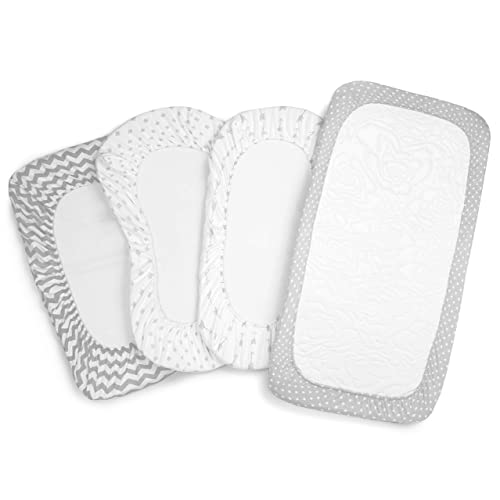 Bassinet Bed Sheets – Bassinet Fitted Sheets 4 Pack – 100% Jersey Knit Cotton Cradle Sheets – Bassinet Bedding For Standard Size Oval Or Rectangular Bassinet Pads – Bassinet Sheet For Boy & Girl #TOP6