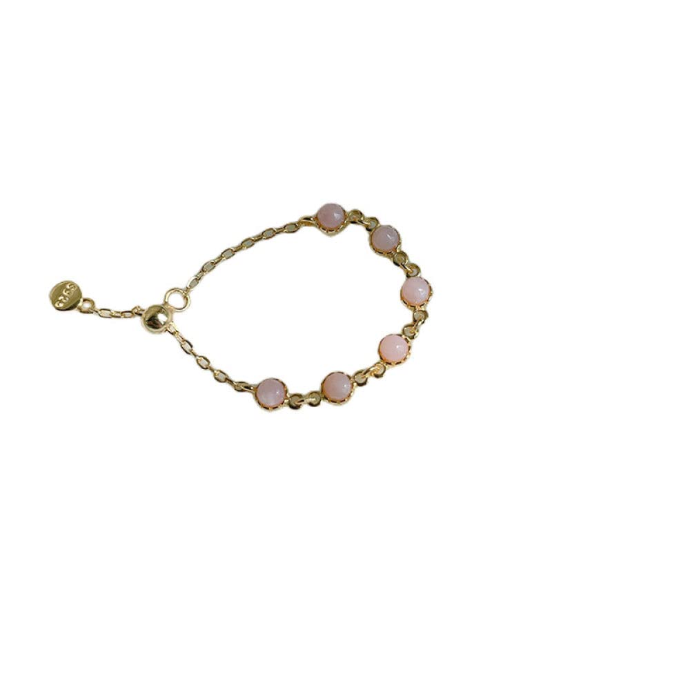 HGJH Ring Silber 925 Damen, 925 Sterling Silber Die Linien Ziehen Rosa Opalring Natürliche Runde Türkise Boho Verstellbare Ringe Goldener Edelstein Energie Charm Hochzeitsschmuck Geschenke Für Männer