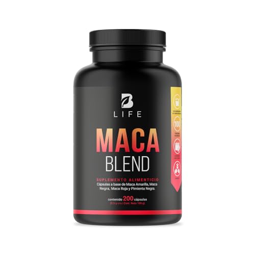 Complejo de Maca 200 Cápsulas. Ingredientes naturales: Maca Amarilla, Negra y Roja. Maca Blend B Life.